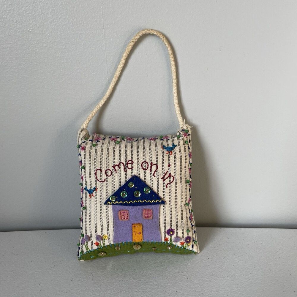 Natural Life Boho 'Come On In' Welcome Sign Door Hanging Embroidered Plush Sign